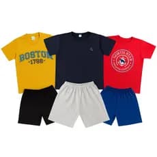 Kit  Conjunto Infantil Menino - Camiseta estampada100% Algodão + Shorts Moletinho tamanhos 4 ao 16