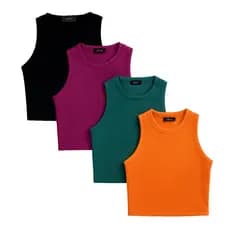 Kit 2 Regatas Cropped Feminina Básica – Malha Canelada – Verão – Tamanhos P ao GG