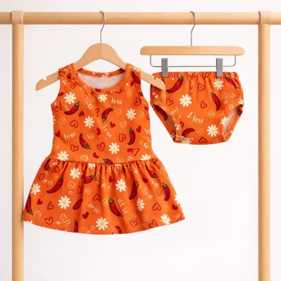Kit 2 conjuntos - Bebê Menina - Verão -  Body + Short e Vestido + Tapa fralda do P ao GG