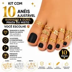 Mega Kit De 10 Aneis De Pé Ajustavel E Bem Variadinho Banhado A Ouro 18k Ou Prata 925
