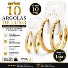 ✨ Kit de 10 Brincos de Argolas de Luxo Banhado a Ouro e Prata com Garantia de 1 Ano 💎