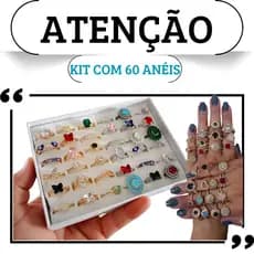 Kit com 40 / 50 / 60 Anéis Variados Banhados a Ouro 18K ou Prata 925 – Escolha Sua Preferência! ✨💍