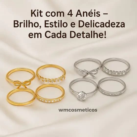Kit Com 4 Anéis N°18 Folheados Puro Luxo Excelente Qualidade
