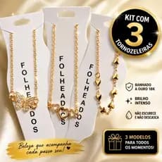 Kit Tornozeleiras Femininas Banhadas a Ouro 18K | 3, 6, 9 ou 12 Peças | Corações e Borboletas Luxo