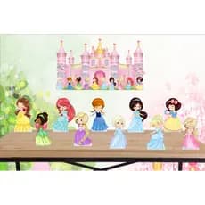 Display Princesas Kit Com 10 peças de 25 cm e Elipse 60x30