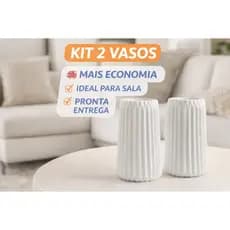 Kit 2 Vasos Decorativos Branco Canelado Minimalista Moderno | Decoração Sala Quarto Mesa Aparador