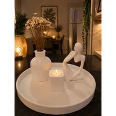 Kit Decorativo Minimalista em Gesso Artesanal para Sala | Bandeja Decorativa + Vaso + Estátua + Vela