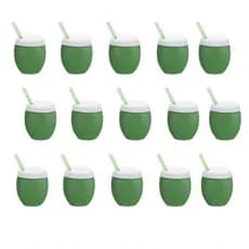 Copo Coco Com Canudo Plástico 300 ml Injetemp - Kit 15 Copos