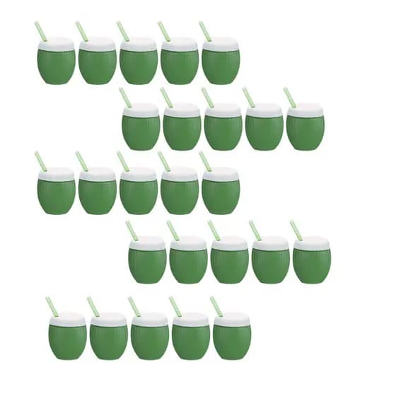 25 Copos Coco Caçulinha Com Canudo 300 ml Injetemp