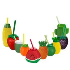 Copos Frutas Sortidas Plástico Com Canudo Festa Tropical Temática