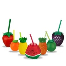 Copo Plástico Com Canudo Frutas Sortidas Festa Temática
