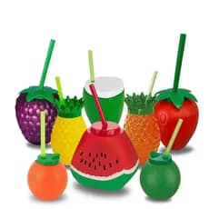 Kit Copo 30 Frutas Festa Tropical Abacaxi Coco Laranja Limão Morango Melancia E Uva Plástico