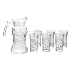Jogo De Jarra 1,8 Litros Com 6 Copos 250ml De Vidro Incolor Floral Kit Jarra E Copo Suco Em Casa Tem