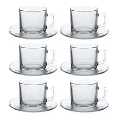 Jogo Xícaras De Vidro C/Pires Para Chá 12 Peças Kit 6 Pires E 6 Canecas de Café  176ml Incolor Ingá