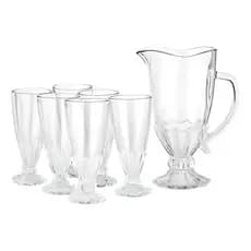Jogo De Vidro Para Bebidas Tropical Drink Jarra 1,1l 6 Taças 250ml Kit Jarra E Copos 7 Peça Plasvale