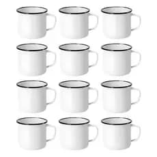 Jogo De Canecas Para Café 12 Peça Esmaltadas Brancas Xícaras 350ml De Aço Inox Chá Retrô Em Casa Tem