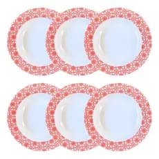 Jogo De Pratos Fundos Para Sopa 6 Peças De Melamina Redondo 25 Cm Com Borda Estampada Vermelho Sakes