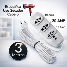 Extensão Elétrica 3 metros para Secador de Cabelo e Air Flyers