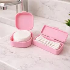 Kit 2 Estojos Porta Cotonetes e Disco de Algodão Organizador Viagem Necessaire Higiene Pessoal