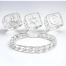 conjunto Dedeira Em Prata 925 Anel Pulseira 10MM masculino Prata