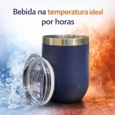 Copo Térmico Inox 360ml com Tampa Antivazamento Portátil Café Quente Frio Azul
