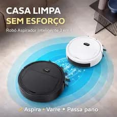 Robô Aspirador Inteligente 3 em 1 Recarregável Limpeza Automática Casa Pets Silencioso 2800Pa Entrega Rápida