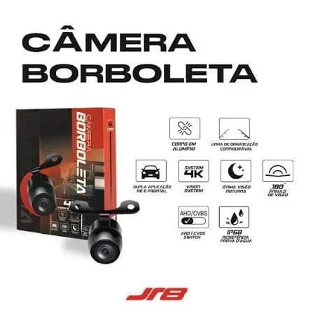 Câmera Ré Ou Frontal Automotiva Borboleta 4k Visão 180º Jr8