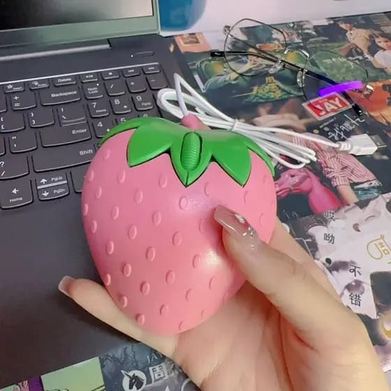 Mouse Com Fio 3 Botões Rosa Morango Bonito Portátil Mini Ratos Dos Desenhos Animados USB Óptico Computador Para Notebook Desktop