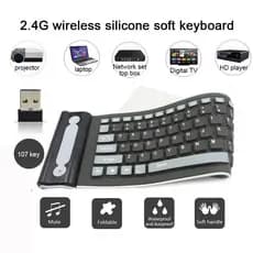 Teclado Sem Fio Portátil Silicone Soft Dobrável 2.4G Silencioso À Prova D'água 107 Teclas Macio Para Computador Notebook