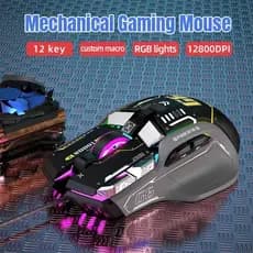Mouse Óptico Ergonômico USB Com Fio , 10 Botões , 4000-12800 DPI , LED , Mecânico Para Jogos , Clique Silencioso PC , La