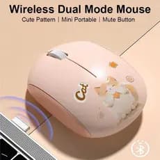 Mouse Bluetooth Sem Fio 2.4Ghz Modo Duplo 1600DPI Cute Kitten Padrão Clique Silencioso Rosa Ergonômico Computador Jogos