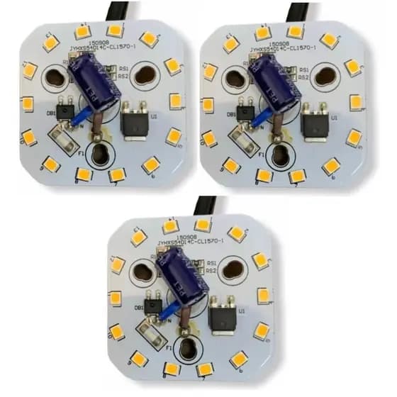 Kit 3x Placa Pcb Led - 14 Led 45x45mm 8w 220v 3000k C/ Cabo
