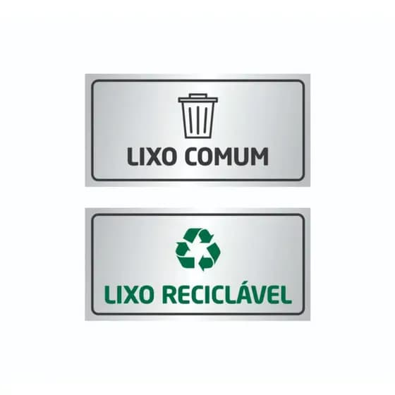 Kit com Placas em Alumínio  Lixo Comum E Reciclável ou  Lixo Orgânico e Reciclável 20x10cm