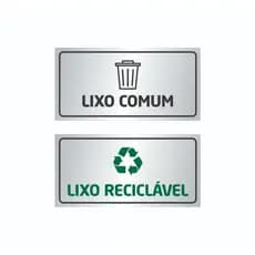 Kit com Placas em Alumínio  Lixo Comum E Reciclável ou  Lixo Orgânico e Reciclável 20x10cm