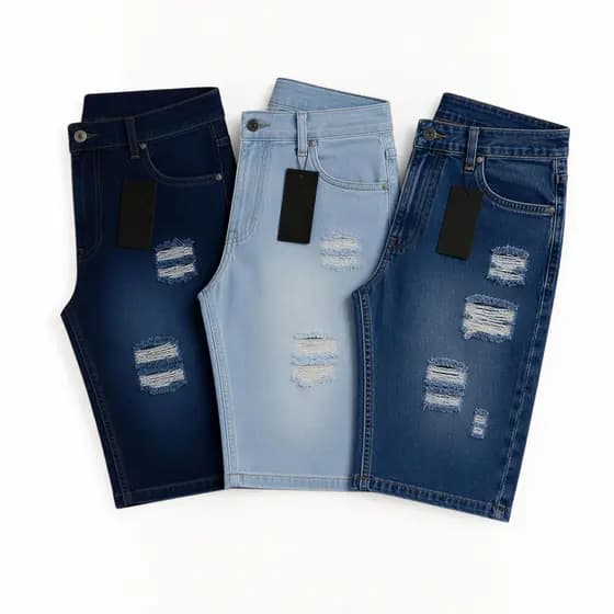 Kit 2 ou 3 Bermudas Jeans Masculinas Premium Rasgadas Moda Casual Streetwear Confortável Alta Qualidade Durável