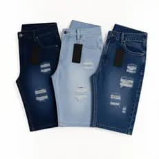 Kit 2 ou 3 Bermudas Jeans Masculinas Premium Rasgadas Moda Casual Streetwear Confortável Alta Qualidade Durável