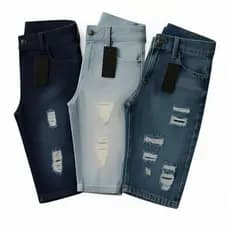 Kit 2 ou 3 Bermudas Jeans Masculinas Premium Rasgadas Moda Casual Confortável Alta Qualidade Durabilidade