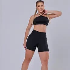 Conjunto Basic Tiras Preto Fitness Feminino Academia Yoga e Corrida AQN SPORT Zero Transparência
