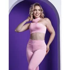 Conjunto Lux Rosa Pantera Fitness Feminino Academia Yoga Corrida AQN SPORT Zero Transparência