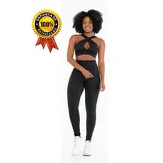 Conjunto Fitness Feminino Preto Basico – Top e Legging Cintura Alta para Academia Treino