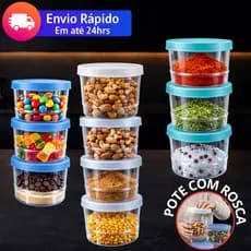 Kit 10 Potes Tampa Com Rosca 360ml PERFEITA Vedação (Cores Sortidas)