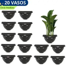 Kit 20 Vaso de Parede Meia Lua Preto de Plastico Flores e Plantas Resistente