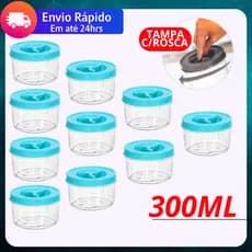 Jogo 10 Potes Redondo 300ml Tampa com Rosca BPA FREE Potinho Transparente Tempero Doce Papinha Bebê