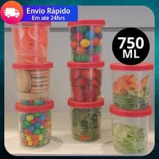 10 Potes Com Tampa De Rosca 750ml Transparente PERFEITA Vedação (Cores Sortidas)