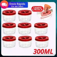 Jogo 10 Potes Redondo 300ml Tampa com Rosca BPA FREE Potinho Transparente Tempero Doce Papinha Bebê
