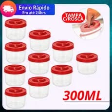 Jogo 10 Potes Redondo 300ml Tampa com Rosca BPA FREE Potinho Transparente Tempero Doce Papinha Bebê