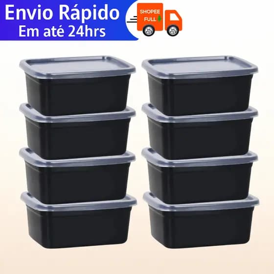 Kit 6/10 Potes PRETO Com Tampa Transparente 500ml Vedação Perfeita REFORÇADO