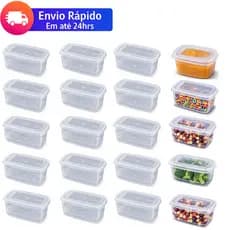Kit Pote Retangular 260ml com Tampa, Jogo Pote Plástico BPA free Conjunto Pote Mini Retangular Fitnes