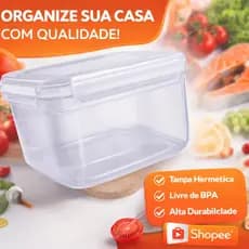 Conjunto 5 Potes 2 Litros C/ 4 Transparente Retangular Travas Hermeticos REFORÇADO