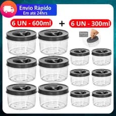 Jogo 12 Potes Redondo 600ml / 300ML Tampa com Rosca REFORÇADO BPA FREE Potinho Transparente Tempero Doce Frutinhas